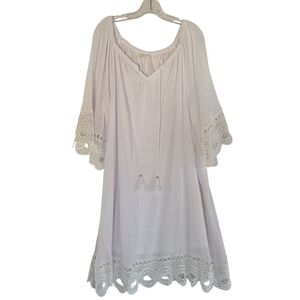 C Est. 1946 White Boho Crochet Lace Tunic Dress Bell Sleeve Lined XL/Large